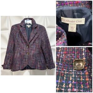 Coldwater Creek Sz 4 Colorful Woven Boucle Tweed Blazer Jacket